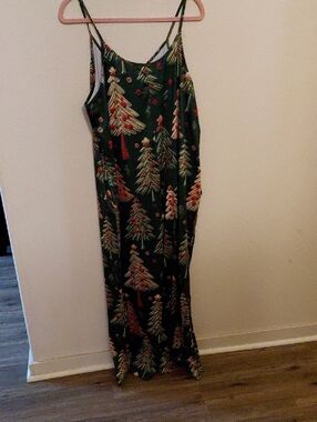 Green Christmas Tree Print Spaghetti Strap Jumpsuit